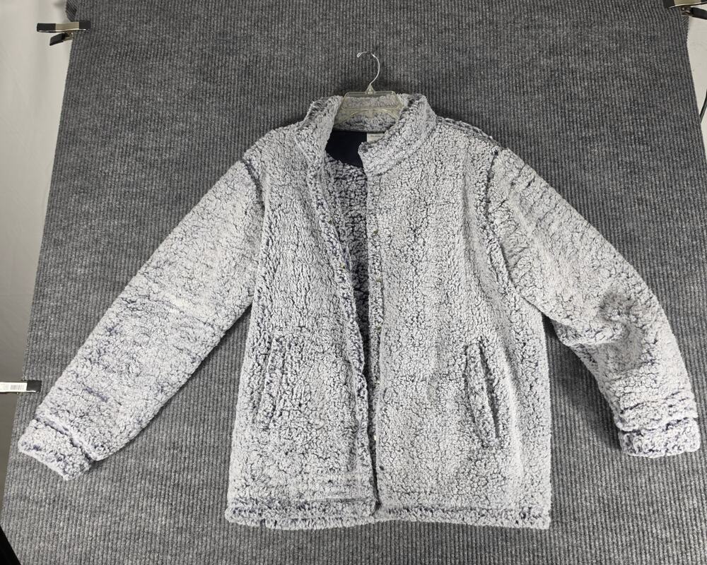 Blair Fleece Style Jacket Snap Buttons Gray Blue Size Large